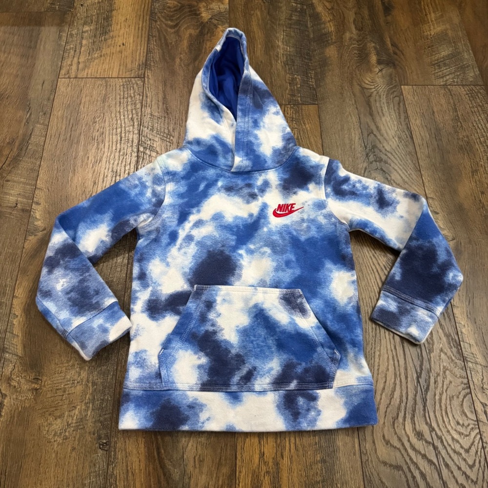 Nike‎ Toddler Hoodie 4 XS 3-4 Years Blue Tie Dye Pullover Fleece Sweatshirt Logo